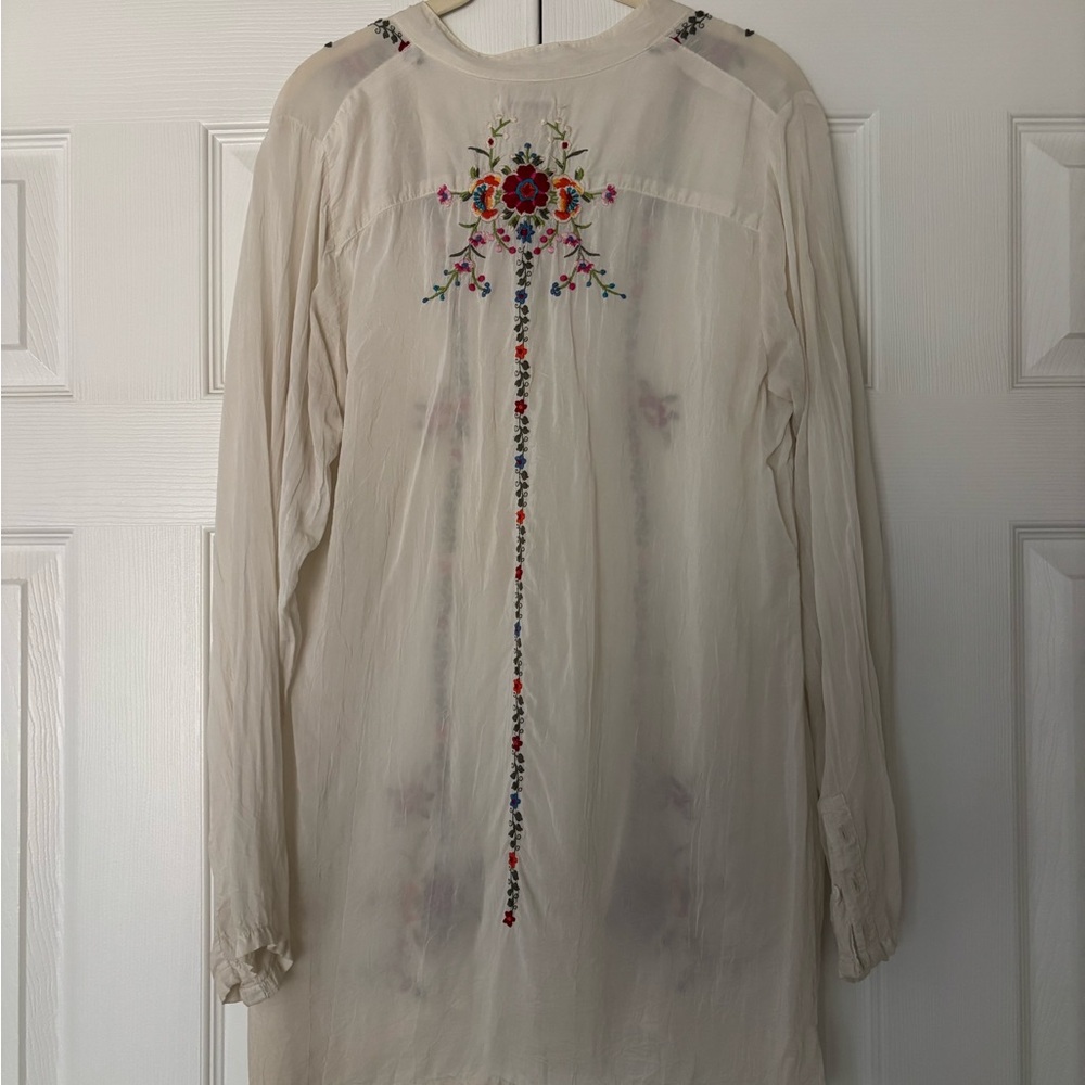 Johnny Was Cream Blouse with Colorful Embroidery - Picture 2 of 5